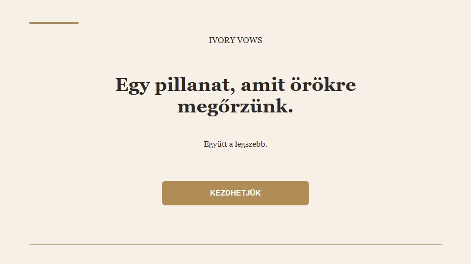 Az Ivory Vows sablon vendégeket fogadó kezdőképernyője